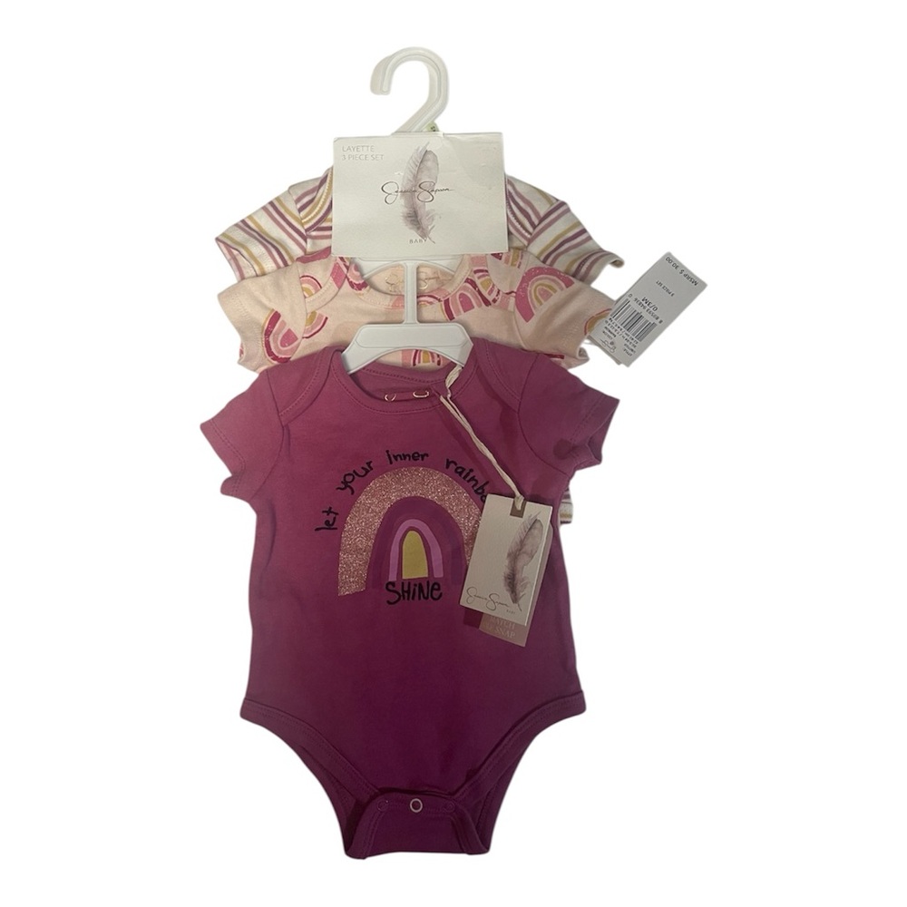 Jessica Simpson Baby Girl’s 0-3m Set of 3 Bodysuits Rainbow Pinks 100% Cotton